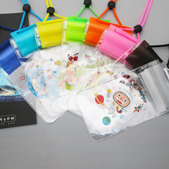 Cute mobile phone waterproof bag rafting belt cartoon snorkeling cover touch screen swimming bag transparent halter seal bag