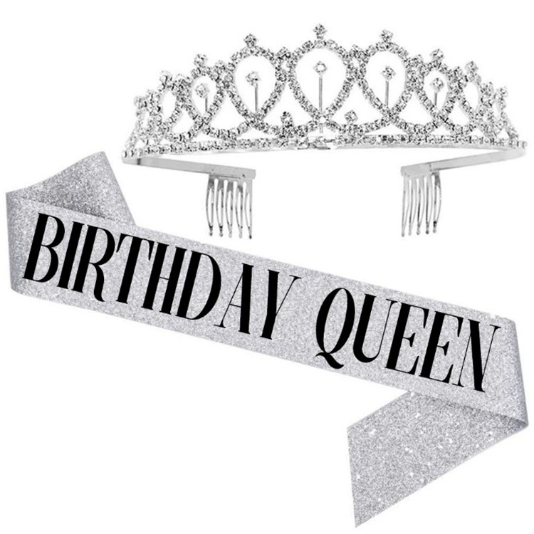 Диадема-ободок набор с кристаллами и лентой "Birthday Queen", комфортная подарочная принадлежность