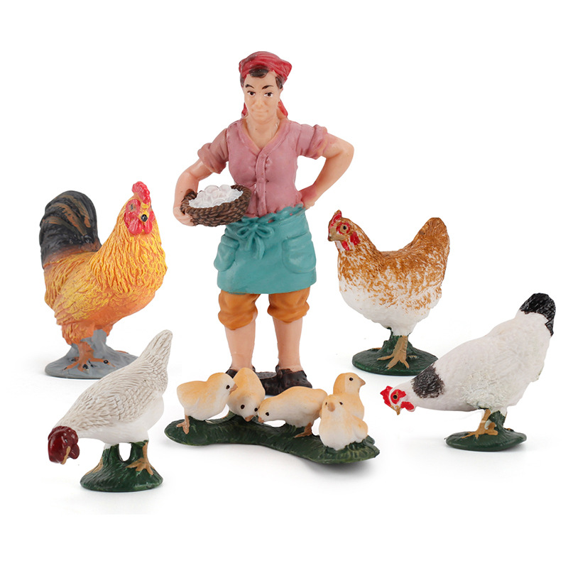 Nuevos productos transfronterizos simulación para niños granja avícola modelo animal pollo sólido pato ganso mujer mesa de arena adornos creativos