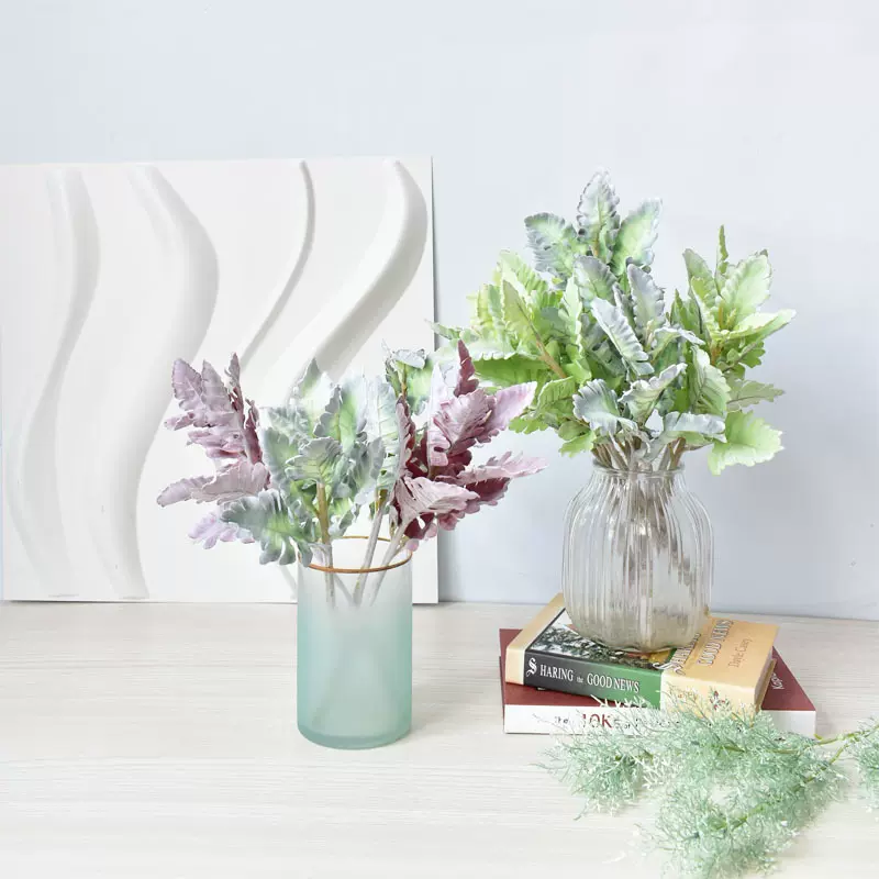 美赞辰 仿真花束批发银叶菊植毛橡果叶家居装饰绿植墙配草DIY配材