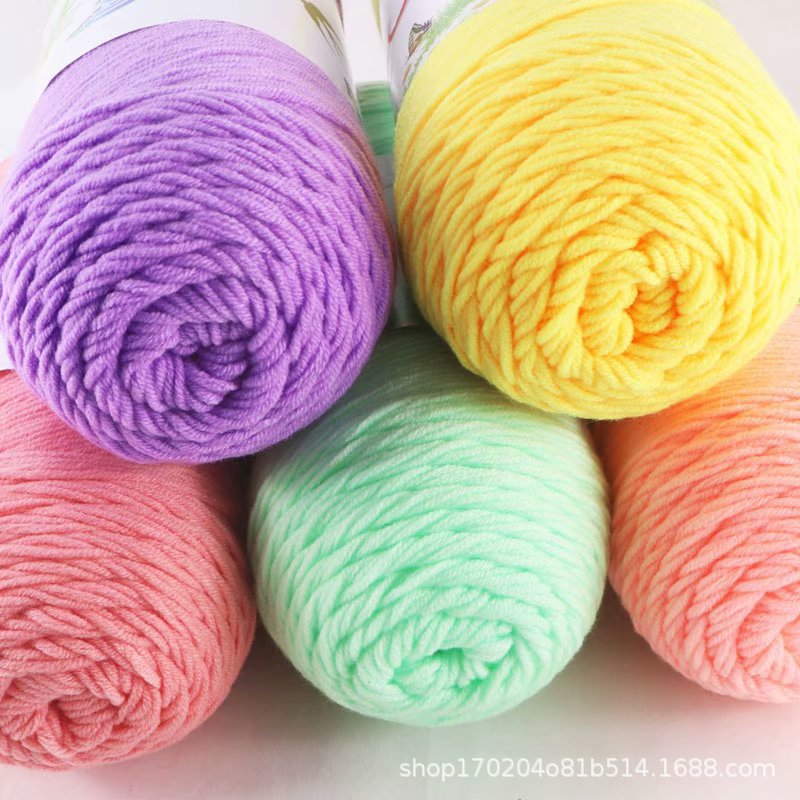 4 Dos cinco-Strand hilo de algodón leche hilo medio grueso bufanda de lana hilo hecho a mano DIY tejido a mano bolsa de material tejido ganchillo zapatillas