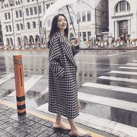 大码女装千鸟格格子大衣2026新款胖MM中长款黑白冬呢子妮子毛呢