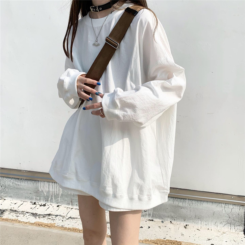 2025 nuevo otoño estilo coreano suelto de gran tamaño color puro fino de manga larga sudadera de mujer de moda ins estudiante chaqueta de mujer