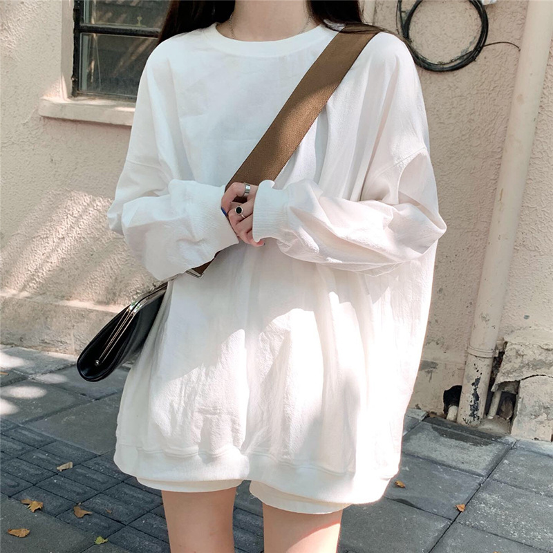 2025 nuevo otoño estilo coreano suelto de gran tamaño color puro fino de manga larga sudadera de mujer de moda ins estudiante chaqueta de mujer