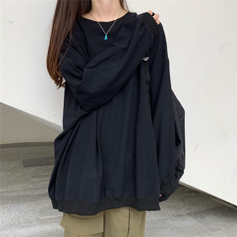 2025 nuevo otoño estilo coreano suelto de gran tamaño color puro fino de manga larga sudadera de mujer de moda ins estudiante chaqueta de mujer