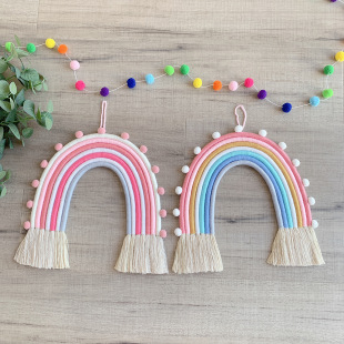 ins Decoration Nordic Style Home Decoration Children's Room Decoration Pendant Woven Rainbow Pendant Wall Decoration Hanging Ornament Hair Ball
