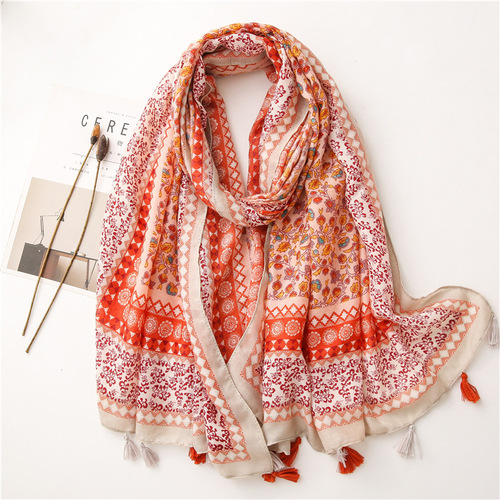 Sun protection shawl silk scarf travel Lijiang Thailand cotton and linen large square scarf ethnic style retro small flower twill cotton scarf