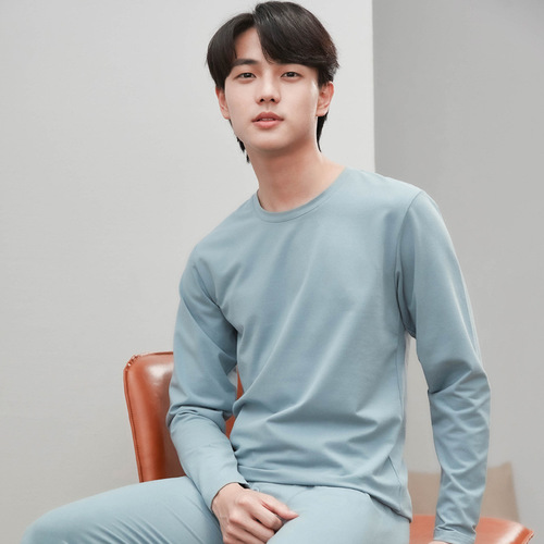 Men's Thermal Underwear Set Thin Lycra Pure Cotton Youth Solid Color Bottoming Shirts and Underwear Slim Autumn Clothes and Autumn Pants