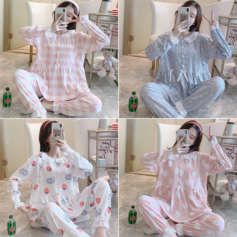 Factory direct pregnant women Spring and Autumn long sleeve nursing pajamas spring and summer postpartum monthly clothing leisure home nursing clothing set