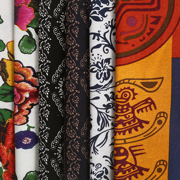 厂家直销现货批发春夏仿麻男裤印花布料连衣裙家纺抱枕面料装饰布