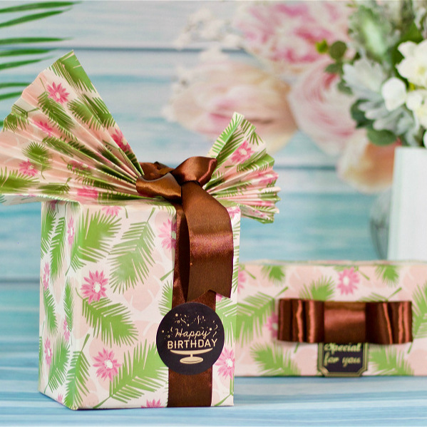 亮面铜板礼品包装纸热带雨林火烈鸟花卉散尾事业葵节日礼物装饰纸