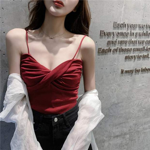 Chic and Stylish Women's Blouse with Straps, Nipple Cover Knit Bodysuit, Outerwear Fashion Network Red Dress