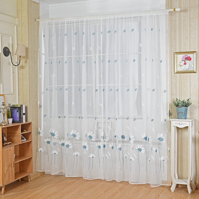 Window screen small chrysanthemum embroidery factory direct living room bedroom simple curtain transparent modern simple fabric finished product Window screen small chrysanthemum embroidery factory direct living room bedroom simple curtain transparent modern simple fabric finished product