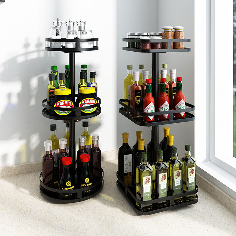 Rotating spice rack storage rack kitchen countertop condiment jar oil salt sauce vinegar condiment storage rack rotating model