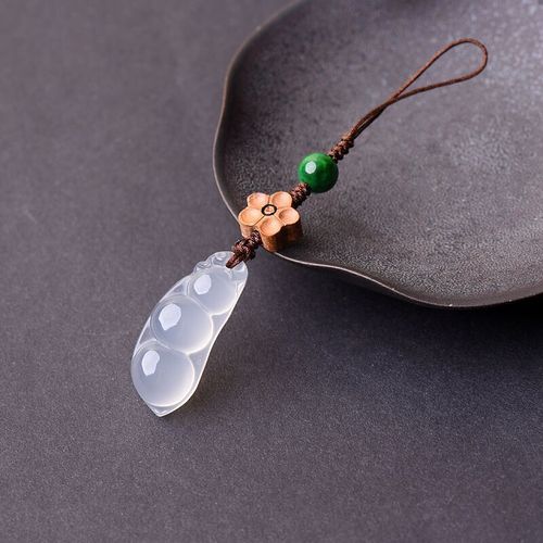 Agate Seasonal Beans Pendant White Agate Fortune Beans Necklace Phone Chain Bag Hanger DIY Accessory Promotional Gift