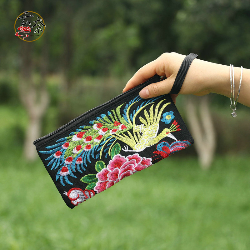 2020 nuevo Yunnan estilo étnico retro larga cartera embrague bolso de mano bordado fuente bienes de fábrica