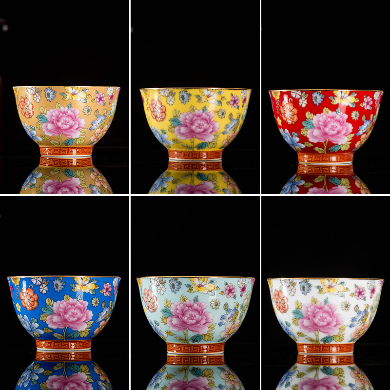 마스터 컵 세라믹 클루 손 에나멜 컬러 쿵푸 티 컵 대형 차 그릇 가정용 차 시음 컵 티 컵 도매