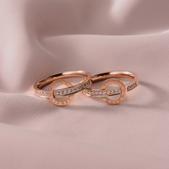 Korean Version Minimalist Steel Ring for Women, Instagram Style Rose Gold Fashion Roman Numerals Micro-Drilled Titanium Personal Trendy Ring