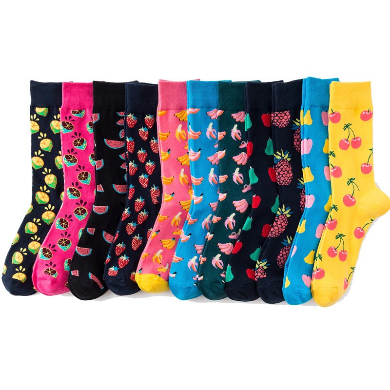 Spring and Autumn New Couple Fruit Socks Combed Cotton Mid-Tube Happy Socks for Men and Women Personalized Creative Student Socks Wholesale