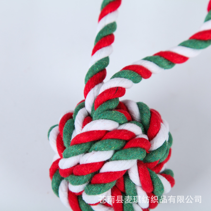 Comercio exterior al por mayor cuerda de mordida de perro dientes molares bola de mano mascotas juguetes de una sola oreja bola de algodón de Navidad juguetes para mascotas