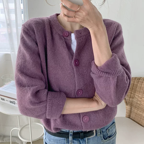 Taro Purple Sweater Women's Cardigan Jacket Women's Preppy Style 2026 Autumn New Women's Korean Style Long-Sleeved Solid Color Top