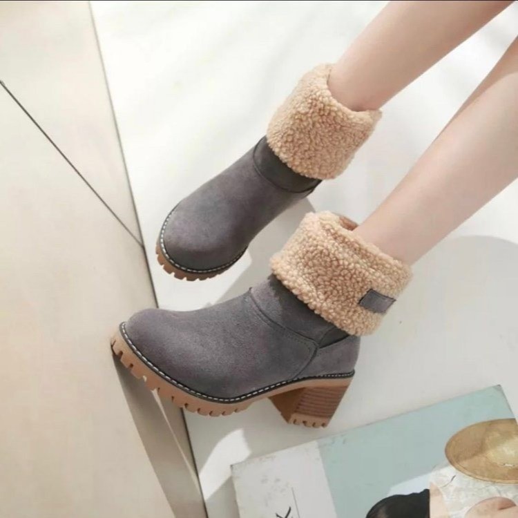 New autumn and winter plus cashmere warm two wear women's boots thick heel mid-calf boots large size snow boots_voghion.com