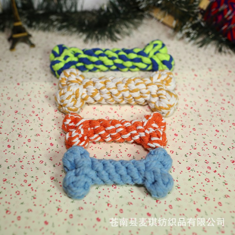 Fábrica personalizada cuerda de algodón para mascotas hueso tejido pulido palo diente limpieza juguete para mascotas en stock al por mayor cachorro perro juguete