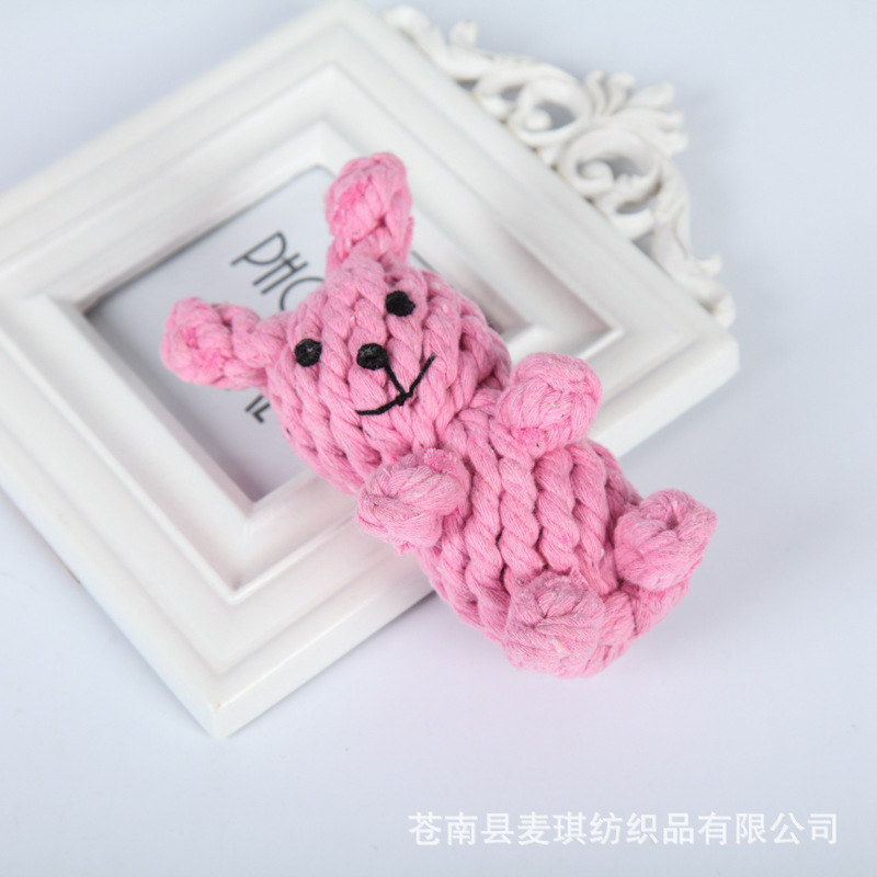 FUENTE fabricante perro juguete tejido a mano resistente a la mordedura nudo mascota juguete lindo conejo forma suministros para mascotas