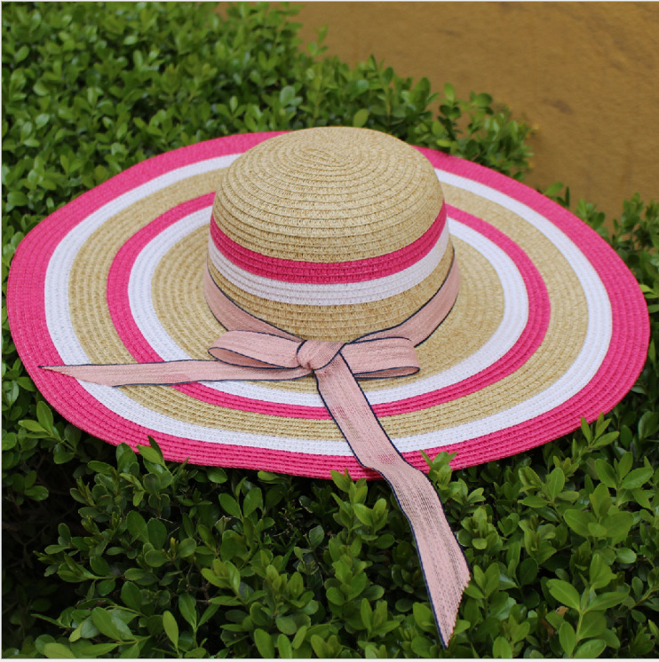 Verano de las mujeres estilo coreano sombrero de ala grande viajes al aire libre vacaciones protección solar sombra sombrero de paja arco plegable sombrero de playa