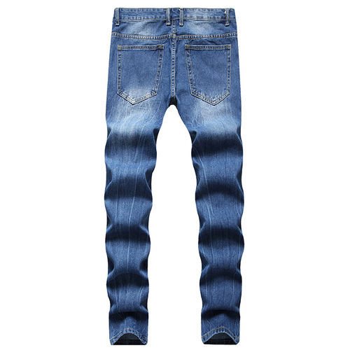 Mainly promote European and American direct simple hole male denim jeans for young men, fashionable straight denim pants