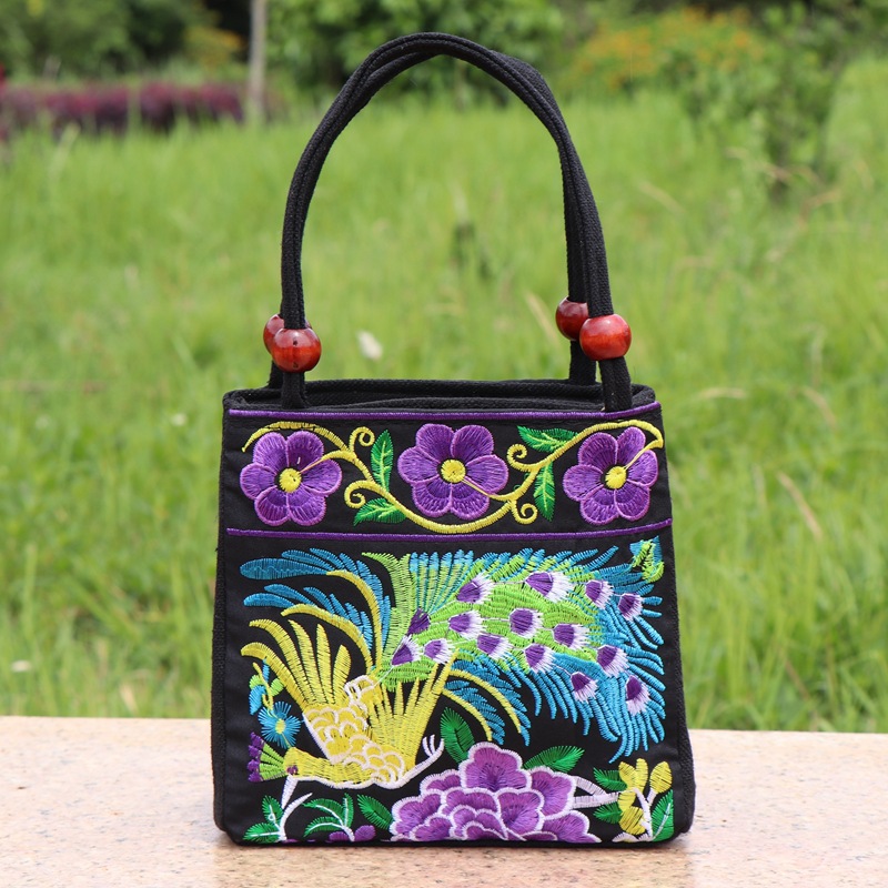 Bolsa de mujeres de mediana edad y ancianos estilo étnico bolso bordado lienzo Bolso pequeño bolso de las mujeres de mediana edad