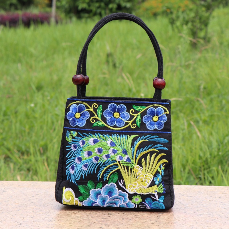 Bolsa de mujeres de mediana edad y ancianos estilo étnico bolso bordado lienzo Bolso pequeño bolso de las mujeres de mediana edad