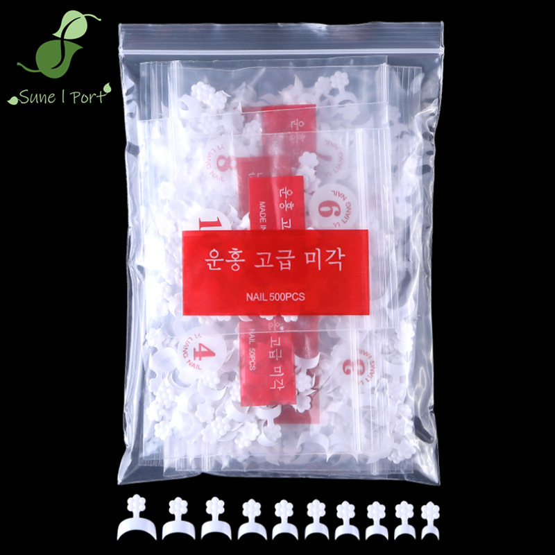 Nail Art Plum Blossom French Nail 500 Pieces Korean Standard Bag French Crescent Edge Porcelain White Nail Art Patch