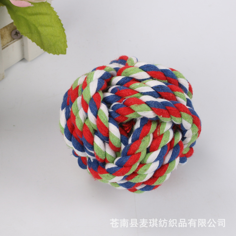 Fabricantes de procesamiento de cuerda de algodón de tres hebras para mascotas bola de trenzado colorido juguetes para perros juguetes de cuerda de algodón de mascotas resistentes al desgaste