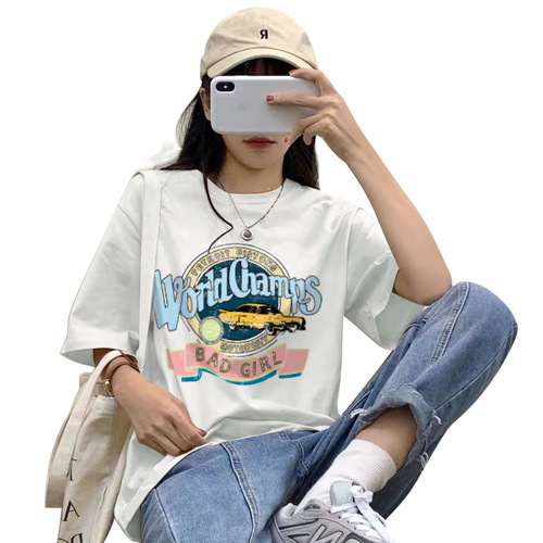 2024夏季新款韩版短袖t恤女学生可爱卡通复古原宿风上衣 外贸批发