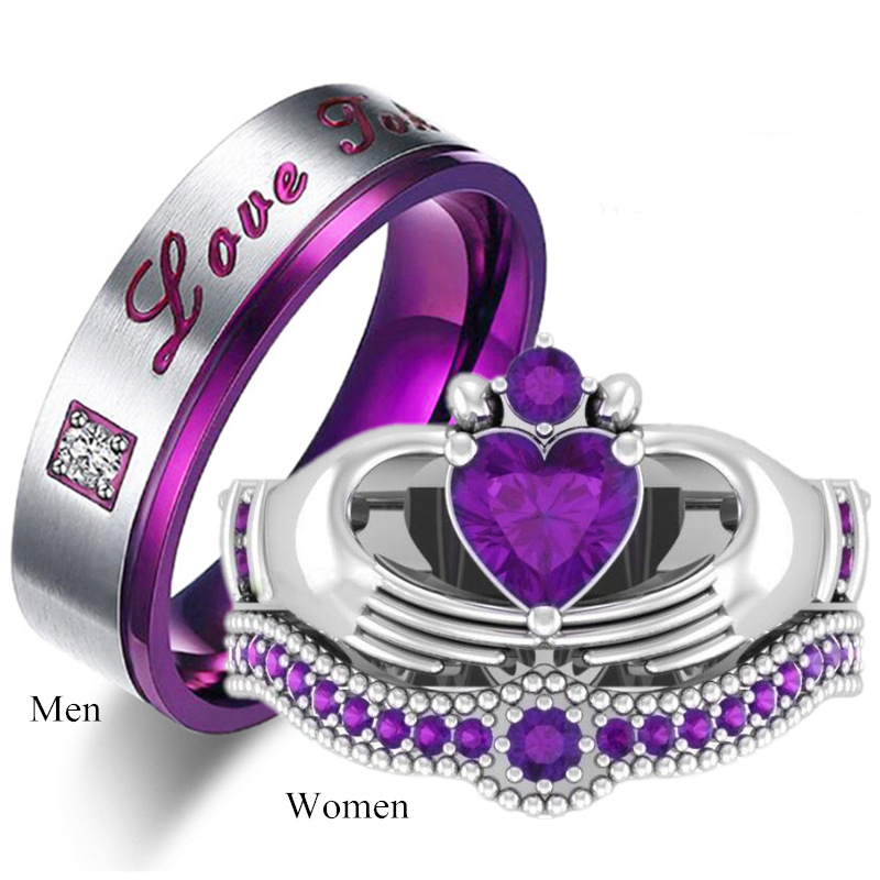 Cross-border Explosions Accessories Fashion forever love Amethyst Couple Ring Romantic Wedding Engagement Ring