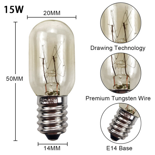 Refrigerator light bulb E14 small screw socket 220V 15W range hood microwave oven refrigerator sewing machine machine tool light bulb