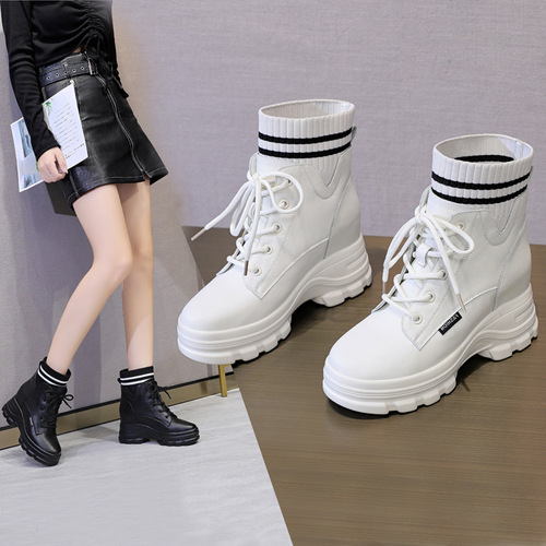 Trendy Sunday  autumn and winter women's shoes new small platform thick-soled inner heightening short boots women's Martin boots