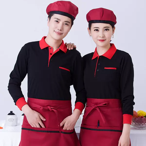 长袖工作服t恤印LOGO餐饮火锅店广告衫男女奶茶店服务员食堂批发