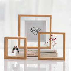 Simple solid wood photo frame stand 6 inches 8 photo album specimen frame wholesale embossed transparent double-sided glass photo frame