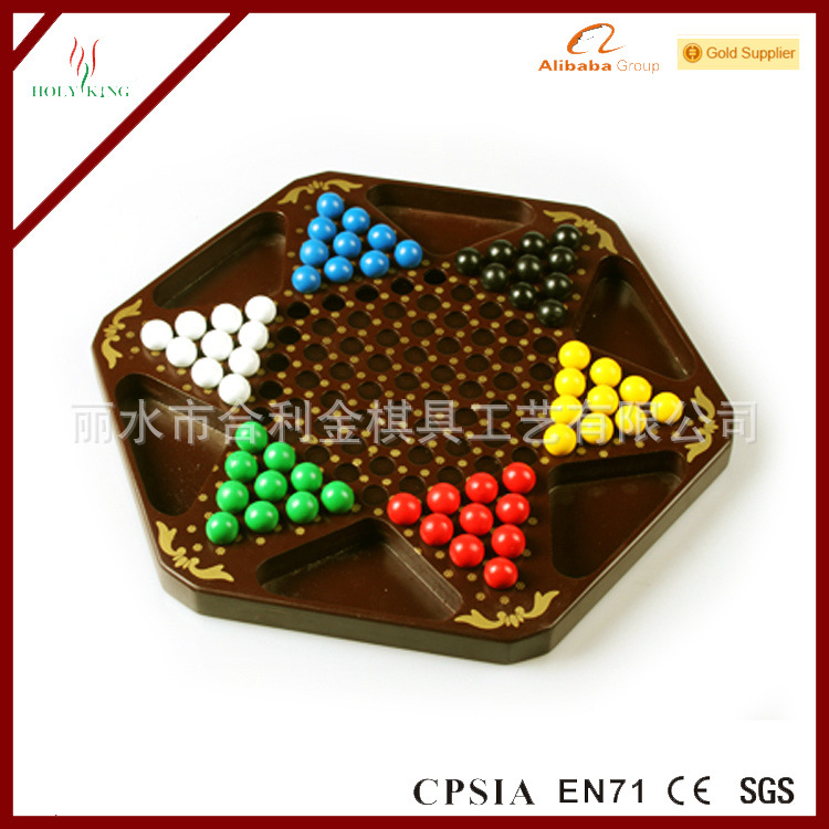 木制 中国宫廷  6色 带盖 中国 跳棋