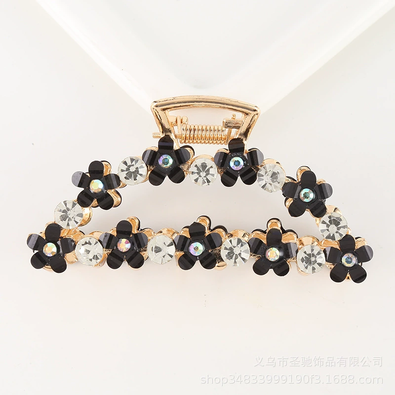 Пружинная зажимуха для волос в европейском стиле с rhinestones и эмалевыми цветами, 11,5 см