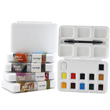 Terrence Van Gogh acuarela fangao acuarela sólida 12 colores 15 colores 18 colores 24 colores 36 colores caja de hierro azul