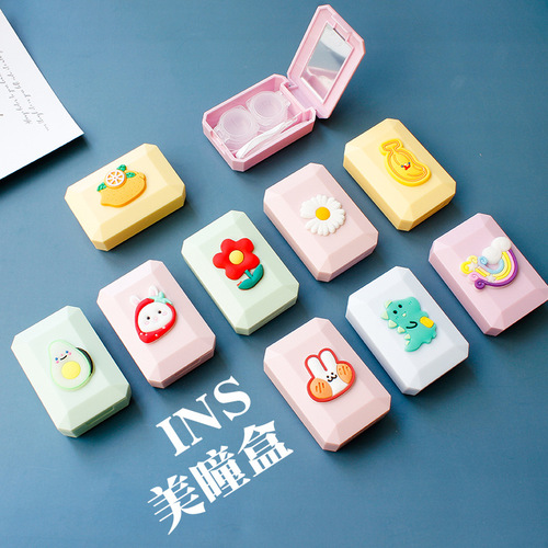 Japanese and Korean cartoon contact lens case creative ins style cartoon simple portable acrylic pattern contact lens storage box