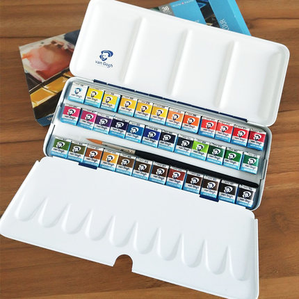 Terrence Van Gogh acuarela fangao acuarela sólida 12 colores 15 colores 18 colores 24 colores 36 colores caja de hierro azul