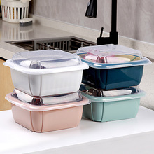 双层沥水篮多功能方形大号冰箱保鲜盒塑料厨房水果保鲜收纳篮带盖