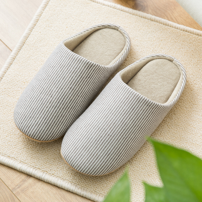 四季室内床綿スリッパ男性女性機洗濯布底静音和式綿スリッパ春夏ソフト底