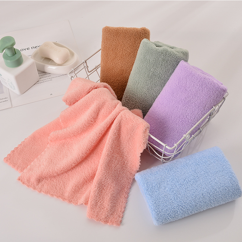 Toallas de coral al por mayor 25*50, gruesas, absorbentes, que no sueltan pelusa, toallas de mano para niños, toallas faciales, suministro para puestos de mercado.