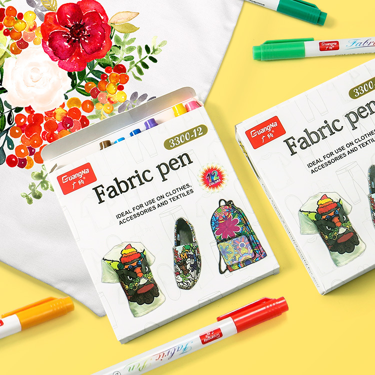 Guangna 3300 tela creativa pluma DIY no se desvanece pincel de pintura de tela de color traje de pluma de 24 rotulador de color