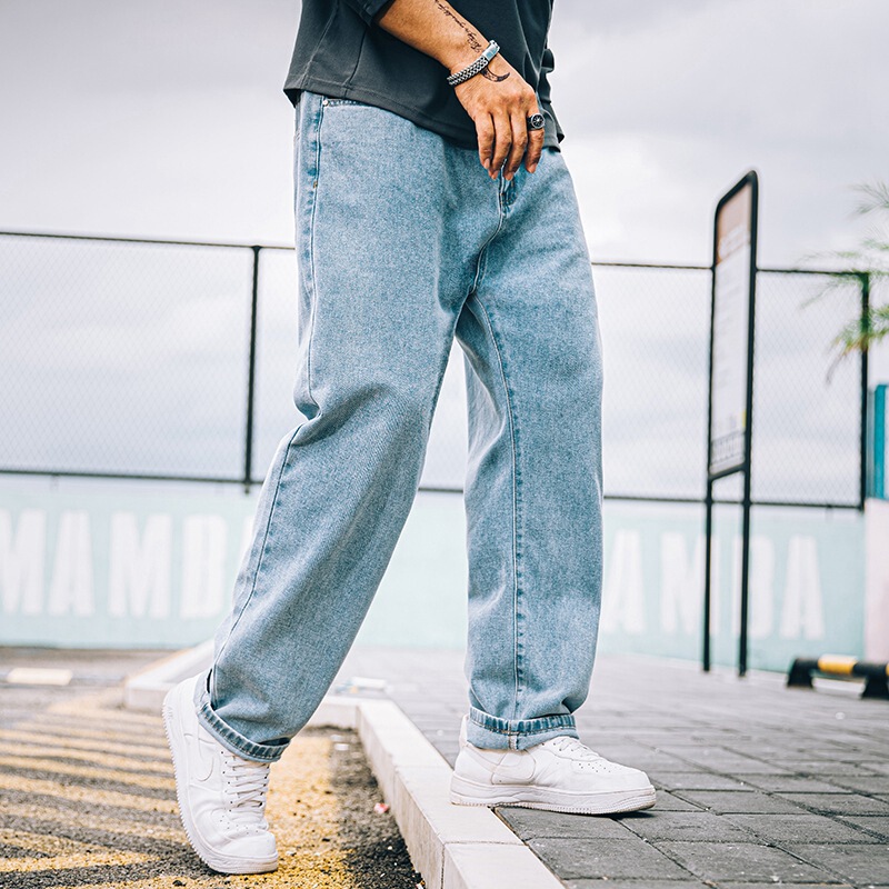 Trendy Brand Large Size Men's Jeans Loose Straight Tube Plus Weight Extra Large Summer Trendy Pants Trousers Simple Torre Pants